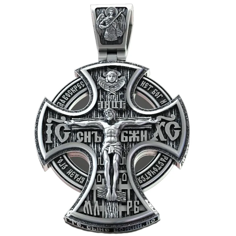 37g Big Heavy Orthodox Cross Saints Cherubs Religious Art Relief for Men and Dads Gift Customized 925 SOLID STERLING Silver Pend