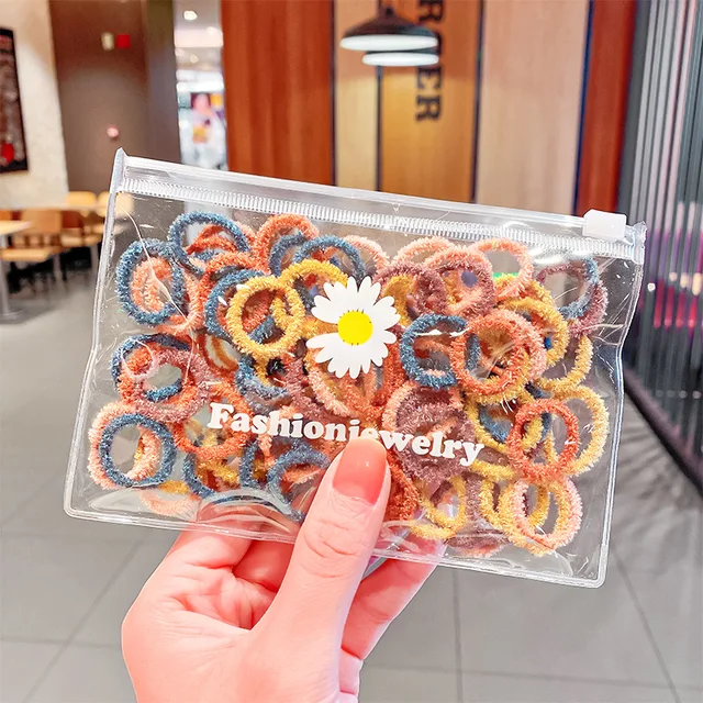 50/100 Pcs/Box New Children Cute Colors Soft Elastic Hair Bands Baby Girls Lovely Scrunchies Rubber Bands Kids Hair Accessories Thread 100Pcs