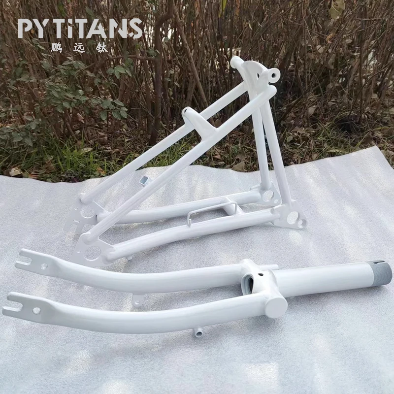 PYTITANS New Ultra light Titanium alloy bike frame front fork with Triangle Fork Disc Brake 16" for Brompton Bike Frame