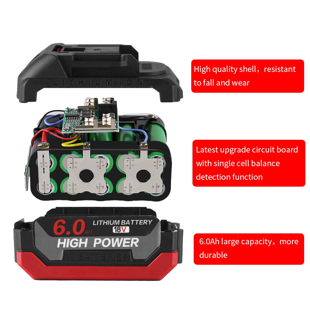 18V 6.0Ah Lithium Ion Rechargeable Battery High Capacity with LED Indicator For Makita Cordless Electric Power Tool Battery