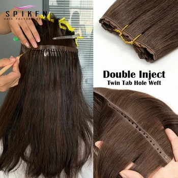 Natural/Jet Black XO Hole Weft Human Hair Extensions Straight Machine Remy PU Skin Tape Hair Gluess 50g Inject PU Hair Bundles