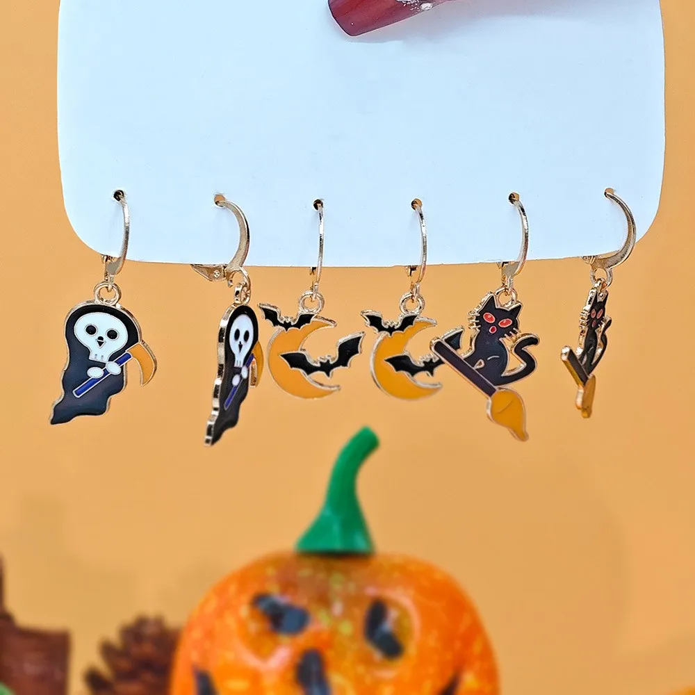 Halloween Themed Black Cat Pumpkin Ghost Earrings for Women Cute Cartoon Halloween Series Earrings Party Jewelry Gifts