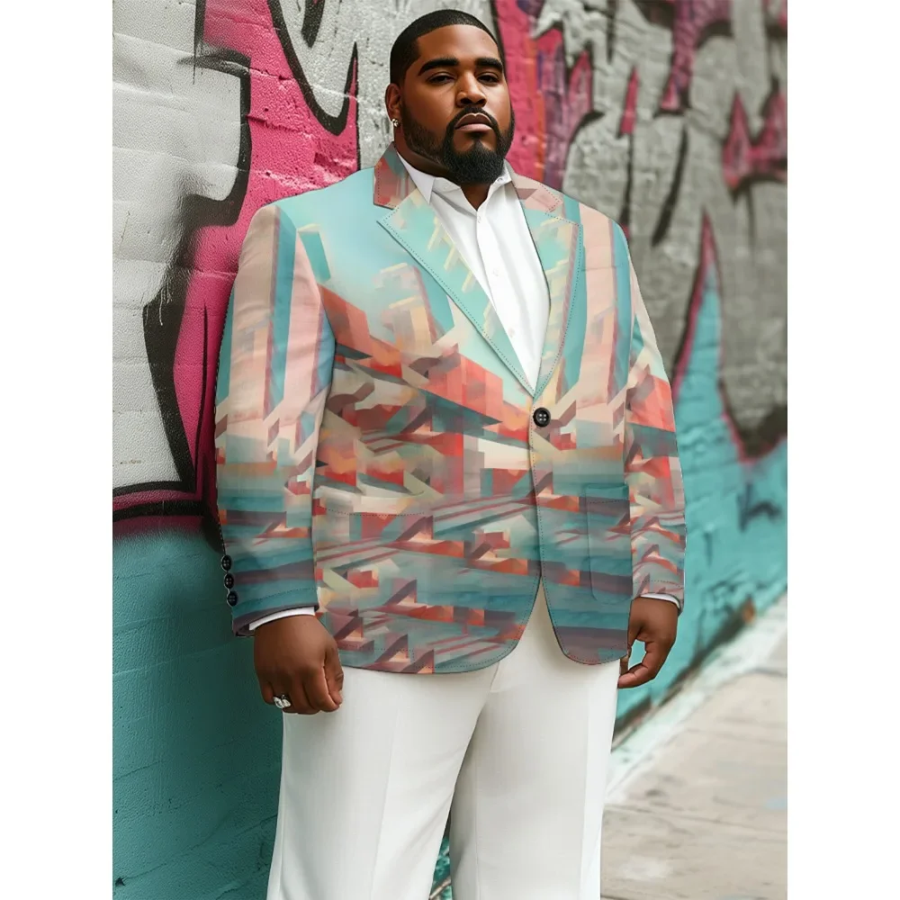 Romantic Island Print Mens Blazer Vintage Suit Jacket European Modern Urban Style One Button Slim Fit Sport Coat Holiday Blazers