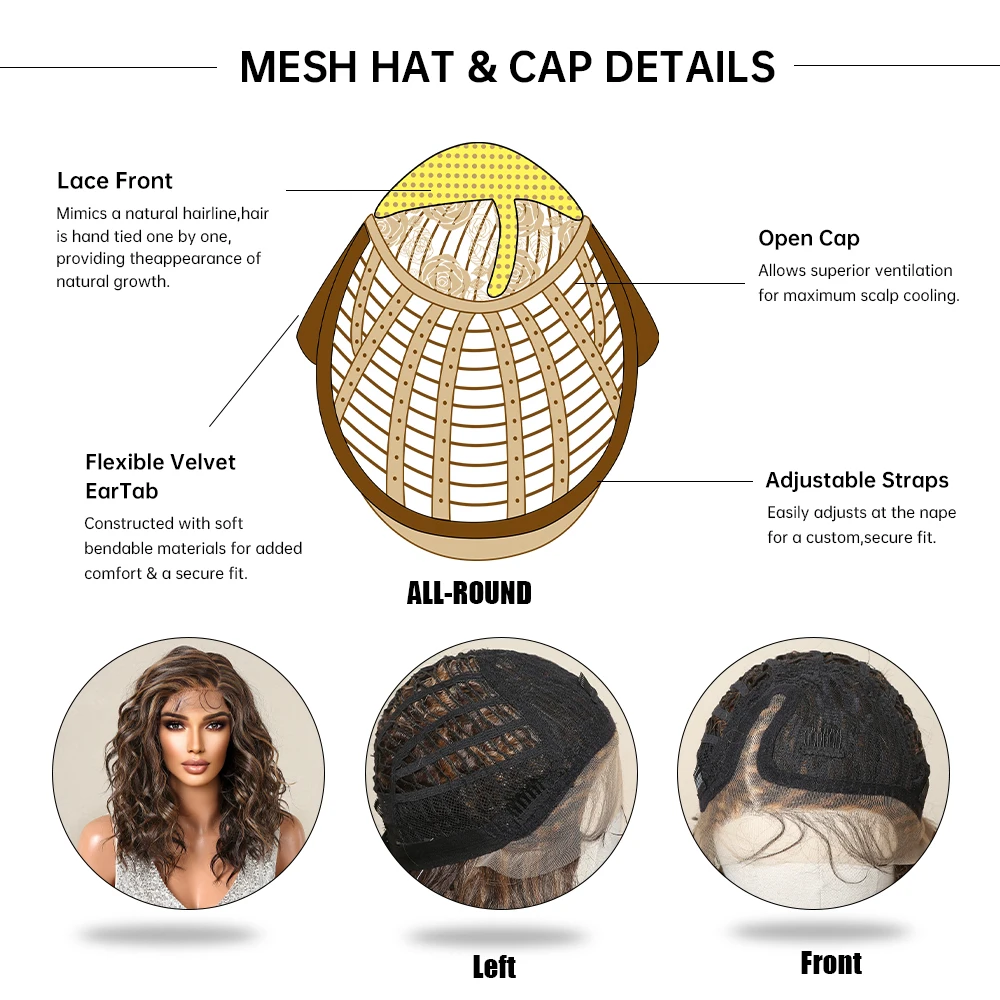 Lace Front Synthetic Wigs Preplucked Curly Wave Brown Golden Highlight Shoulder Length Lace Wig for Black Women Heat Resistant - 6