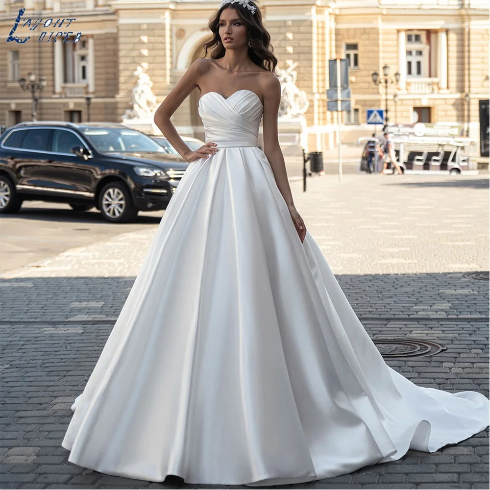 Strapless Wedding Dresses Bride | Line Strapless Wedding Dress | Satin ...