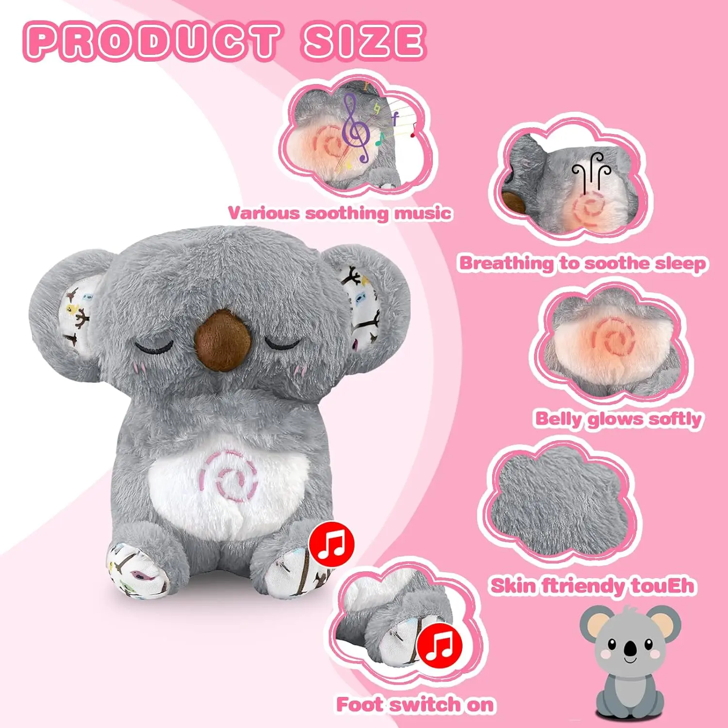 Breathing Koala with Light Sound Baby Sleeping Companion Soothe Koala Musical Stuffed Plush Toy Newborn Sensory Comfortable