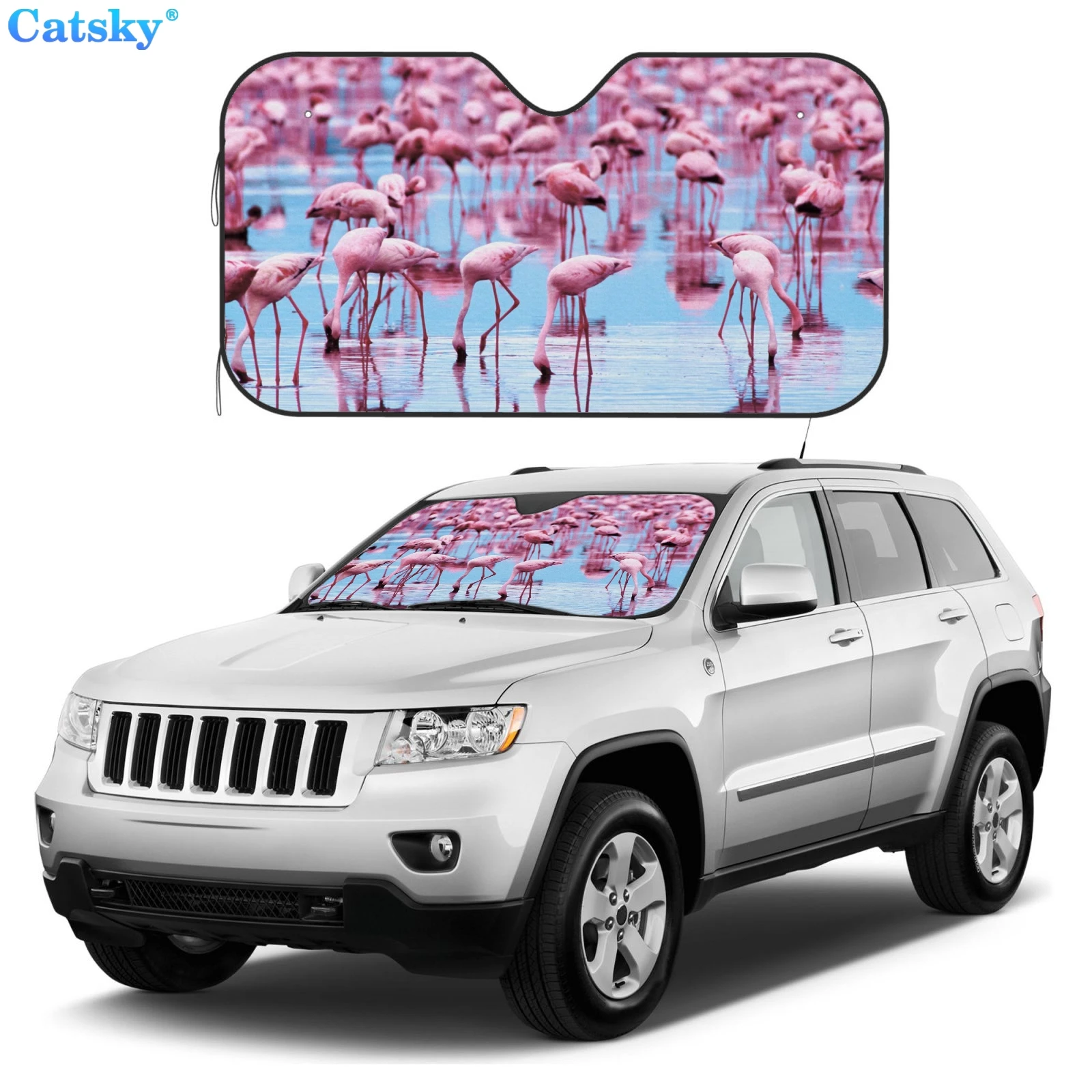 

Pink Flamingos Car Accessories Windshield Sunshade, Car Windscreen Sunshade Sunvisor Decor,Car Interior Sunshade Protection