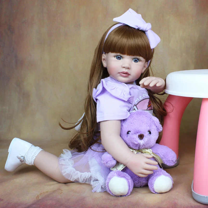 60 CM Soft Silicone Baby Reborn Doll Cloth Body 24 Inch Princess Toddler Long Hair Bebe Lovely Kid Birthday Gift Play HouseToy 2