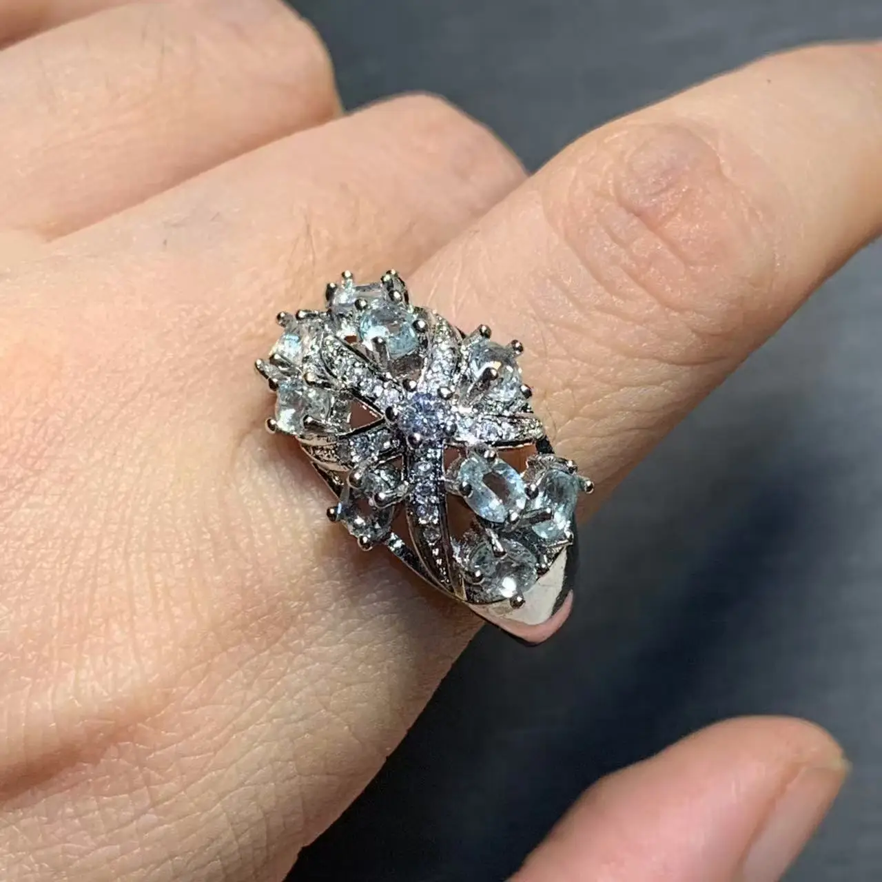 MM Natural Aquamarine Ring  Adjustable Female  Jewelry for Women Gift Wholesale High Quality Vintage Fine