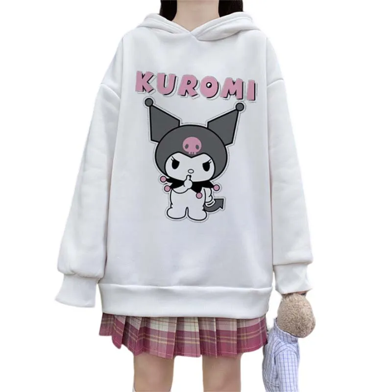 Толстовка Женская с длинным рукавом, милый свободный удобный топ с мультяшным принтом Kuromi, Студенческая одежда, подарок для девушки на осень