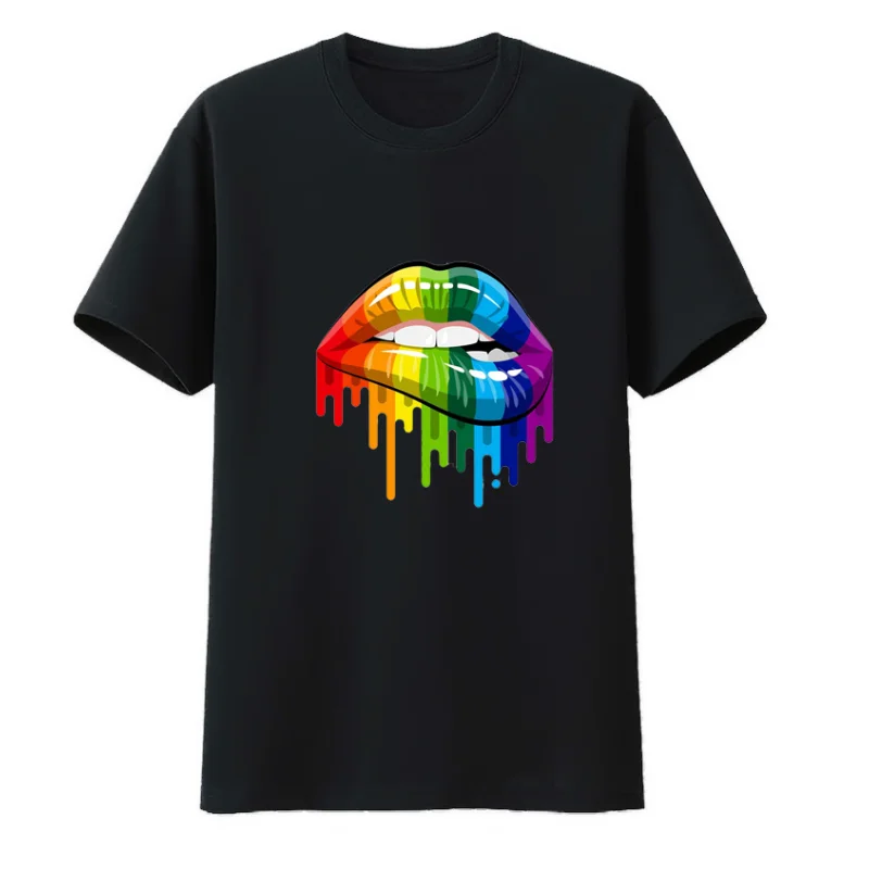 

LGBT Lip Cotton T-shirt Rainbow Color Style T-shirts Men Summer Comfortable Short-sleev Humor Breathable Casual Print Hipster