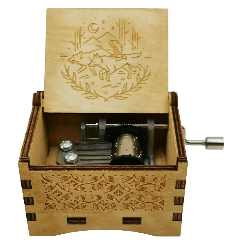 Princess Wooden Music Box Mononoke Laser Engraving Clockwork Type /Hand-operated Type Home Decoration Gift