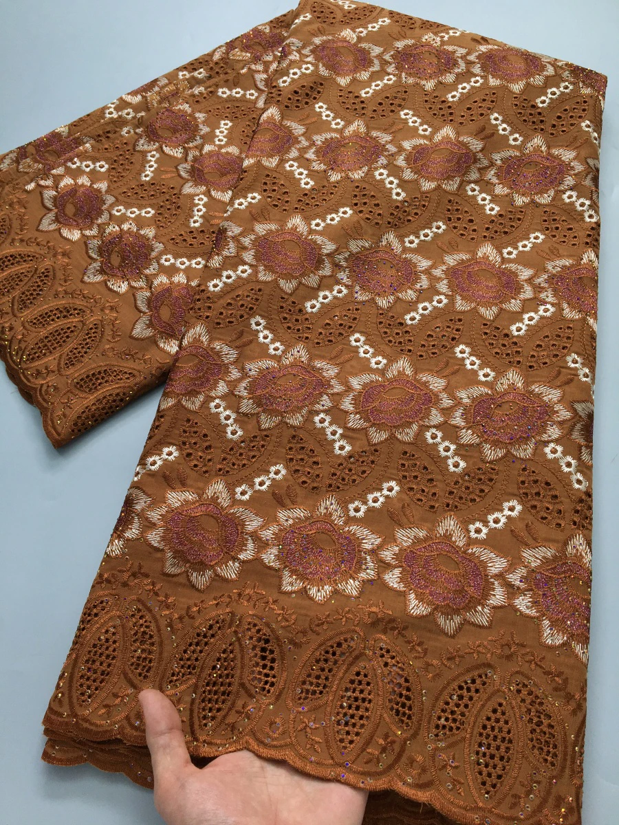 African Nigerian Lace Fabric Embroidery Swiss Voile Lace Fabric with Stones Dressess For Women Elegant Sewing,2.5Yards 4182