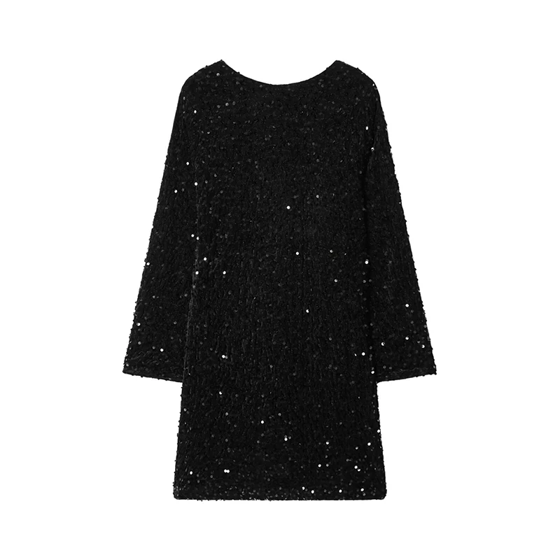 2026 Women Fashion Sequin Elegant Short Dress New Long Sleeve O neck Mini Dress Female Evening Party Dresses