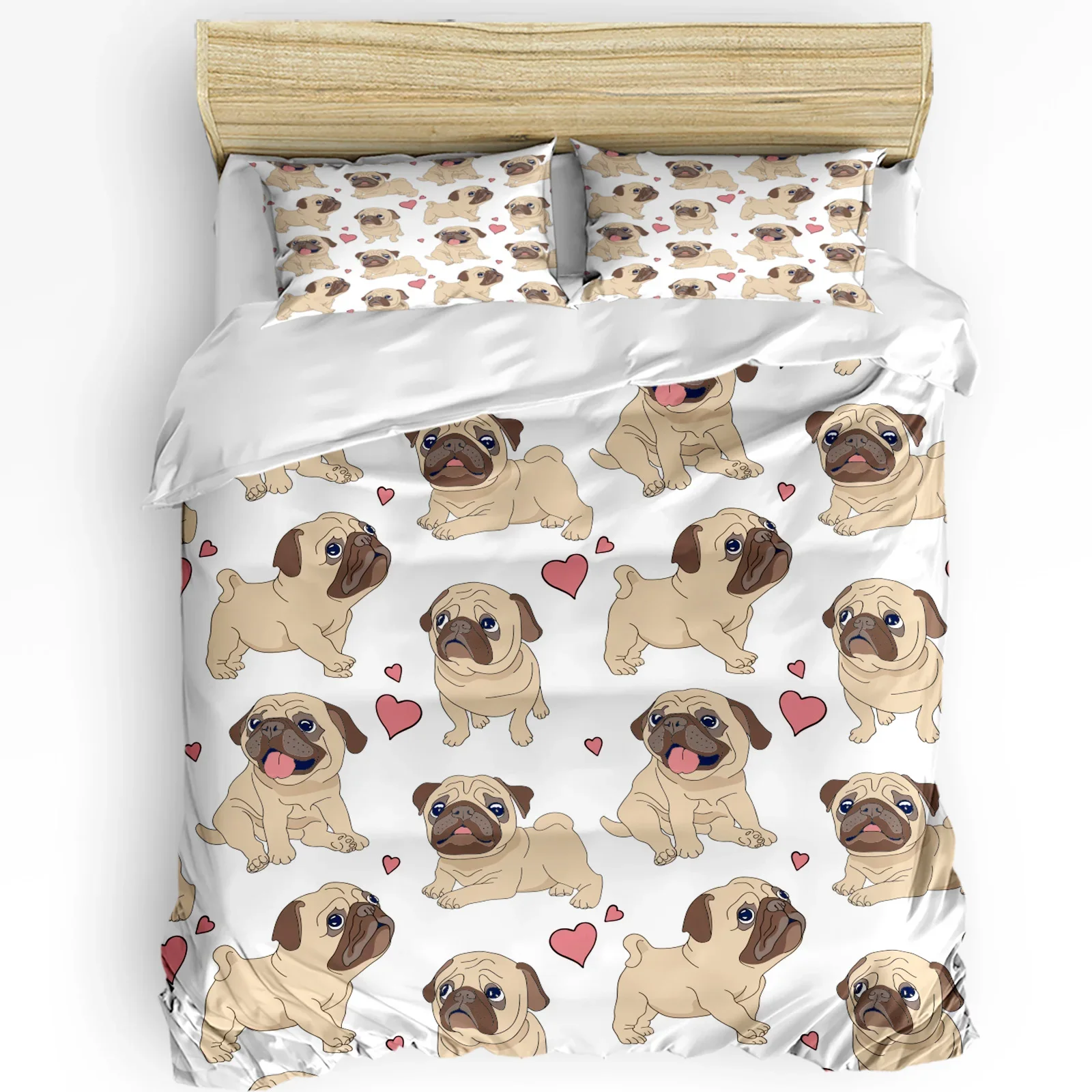 

3pcs Bedding Set Pug Cute Heart Dog Cartoon Design Home Textile Duvet Cover Pillow Case Boy Kid Teen Girl Bedding Covers Set