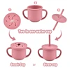 9PCS/Set BPA Free Silicone Baby Feeding Set Sucker Bowl Divided Dinning Plate Straw Cup Spoon Fork Adjustable Bib Children Dishe 5