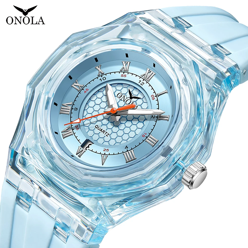 Fashion couple watch men and women Brand ONOLA luxury waterproof transparent plastic silicone tape quartz watch neutral clock