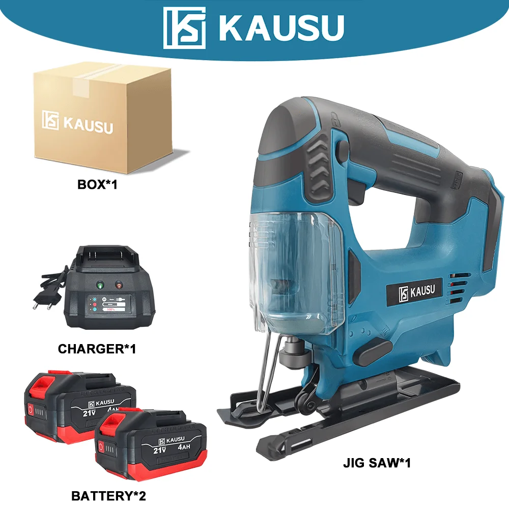 KAUSU Brushless Cordless Jigsaw 65mm 4 Speed 3000RPM Woodworking Saw Multi Function Jig Saw Portable Power Tool Makita 18V Battery