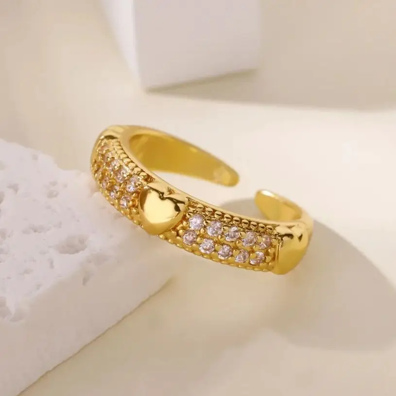 Luxury Zircon Heart Rings 18K Gold Plated Opening Ring