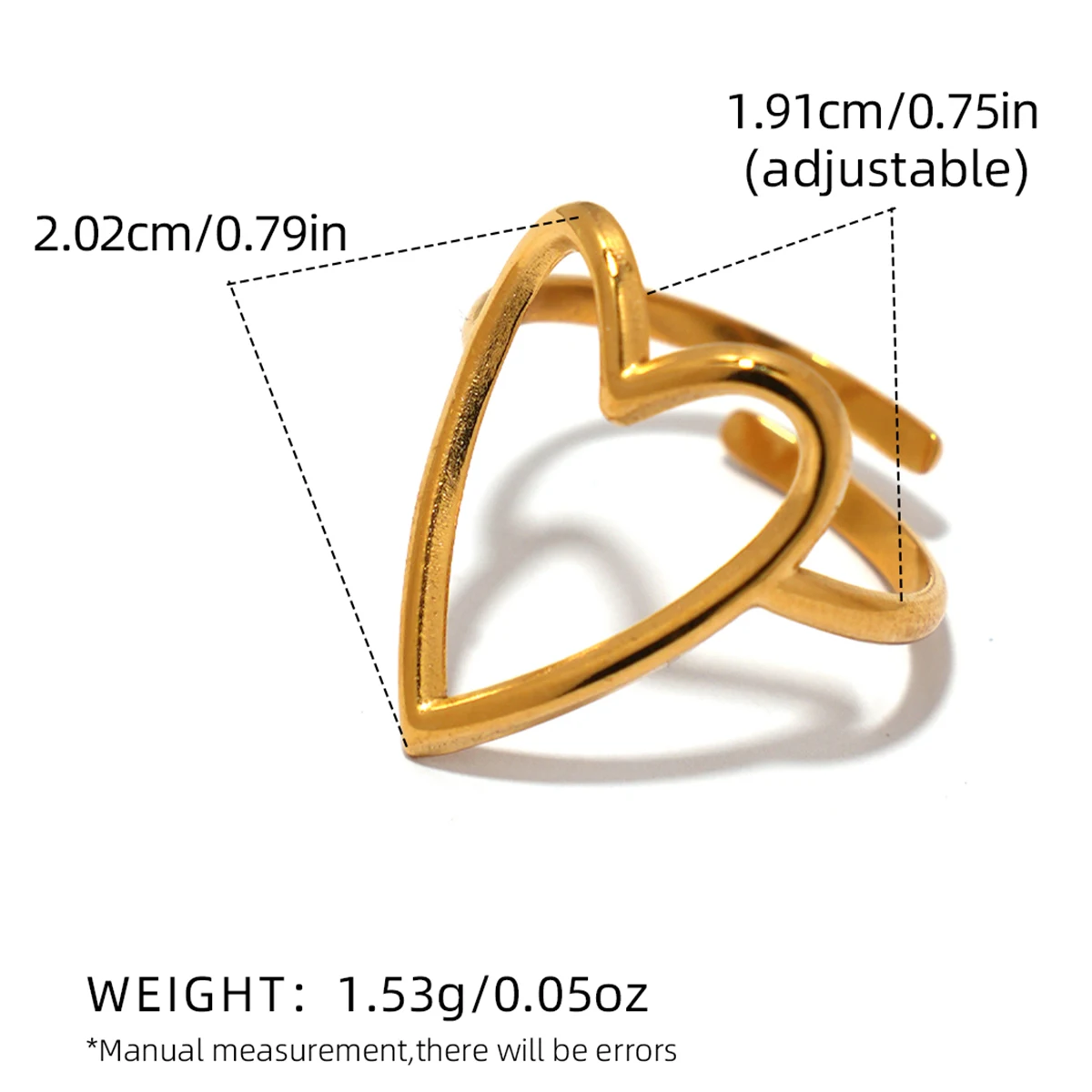 Gold Farbe Edelstahl Herz Ring Frauen Metall Finger Hohl Ring Wasserdicht Schmuck Freundin Geschenk Bijoux Femme Anillos – Detail 1