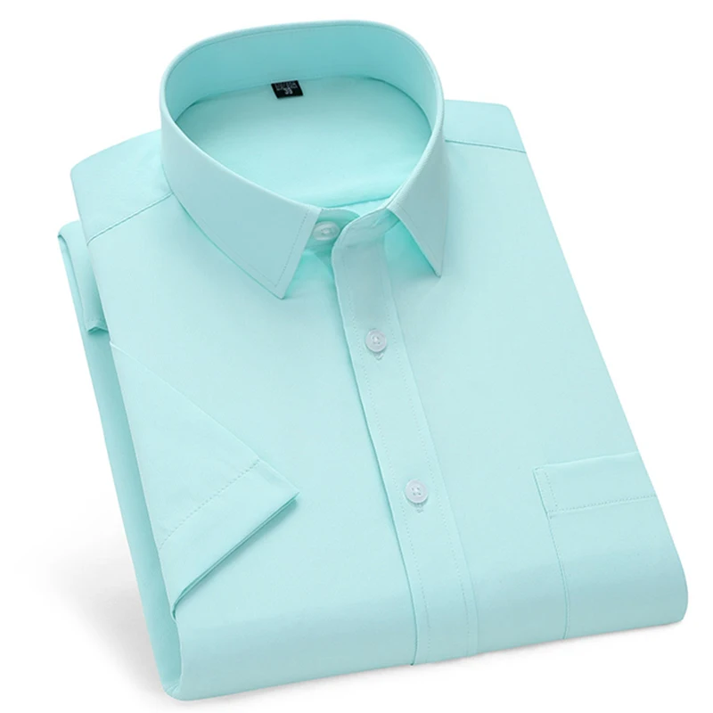 

Рубашка мужская приталенная с коротким рукавом, деловая формальная сорочка в полоску, повседневный топ с накладным нагрудным карманом, лето