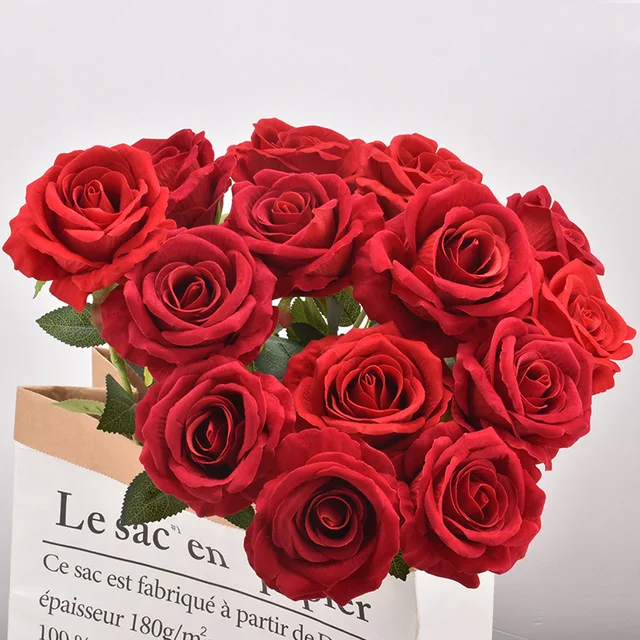 3/5/10/20 pièces Roses fleurs artificielles Rose fleur branche Roses rouges artificielles réaliste fausse Rose pour la décoration de la maison de mariage 4