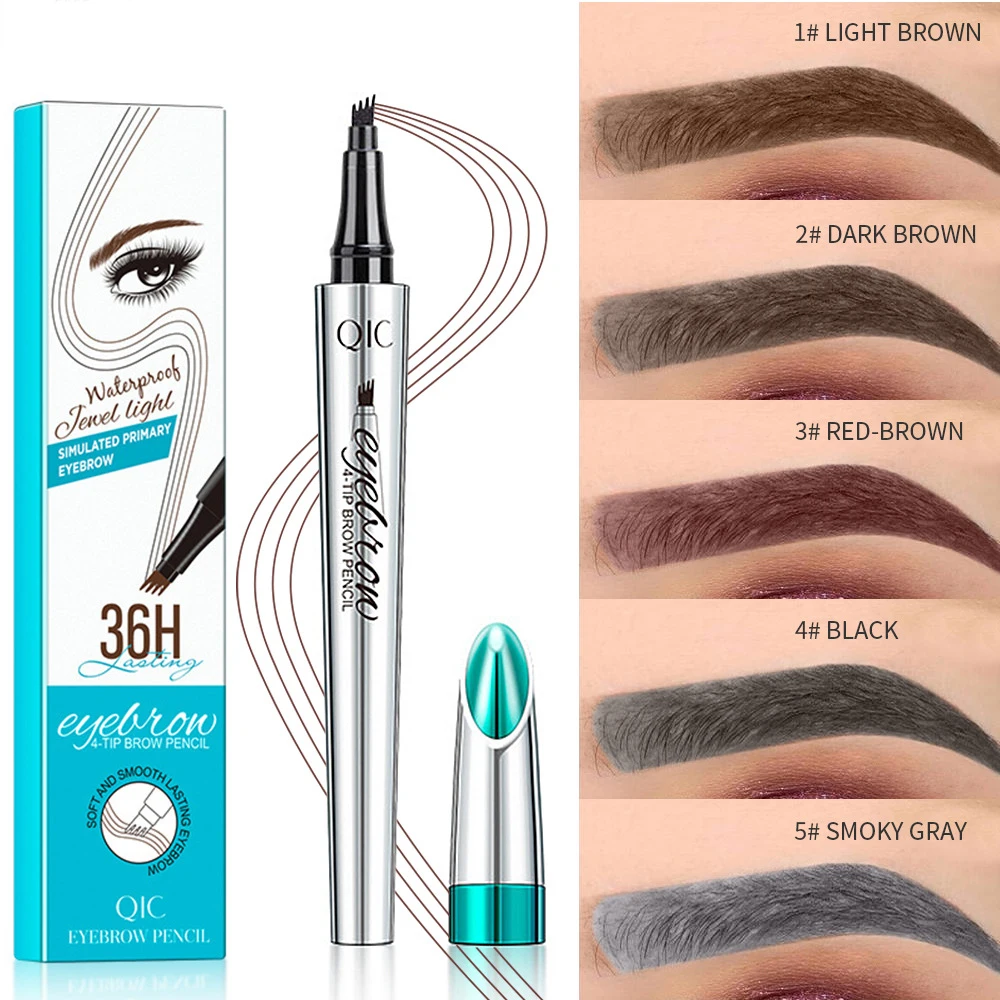 

NEW 5 Colors 4 Heads Waterproof Eyebrow Pencil Pen Tint Cosmetic Natural Long Lasting Eyeliner Eyebrow Tattoo Gray Brown Makeup