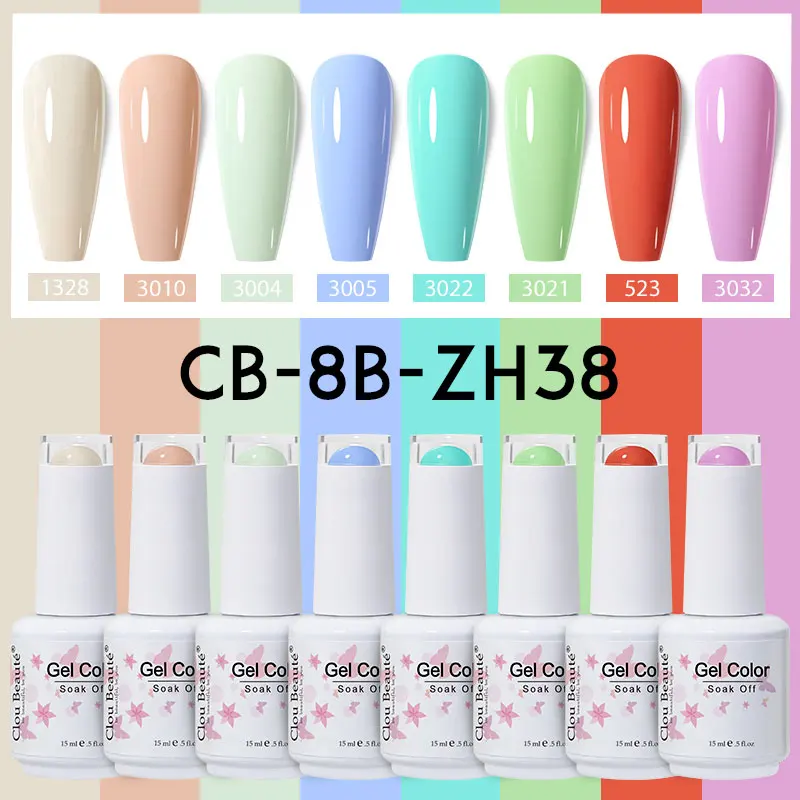 Cloubeute 용수철 파스텔 컬러 젤 네일 광택제 세트, 15ml, 8 개 세트, UV 램프 아래 건조, 전문 네일 살롱 소녀 선물