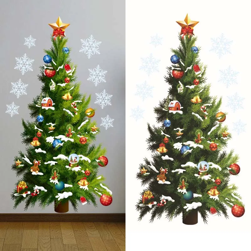 Christmas Tree Wall Stickers Glass Decal Xmas Tree Snowflake Window Sticker Christmas Decoration For Home Wall Ornaments Navidad