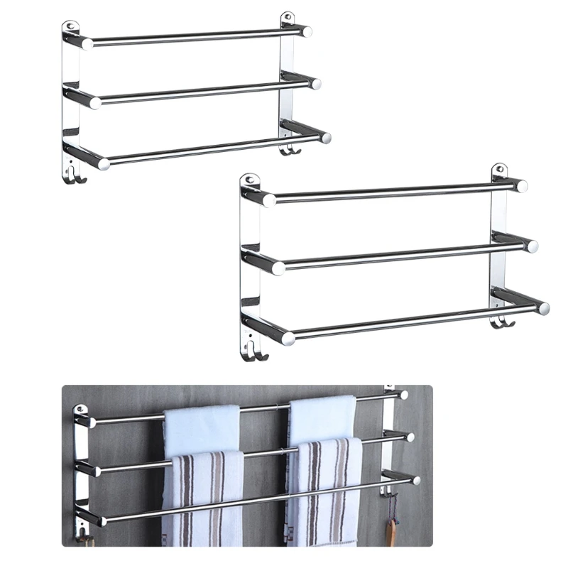 Stretchable Adjustable Stainless Steel Towel Bar 3-Tier Flexable Bathroom Rack Wall-Mounted Hand Towel Dish Cloths Hanger Holder