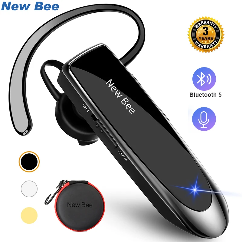 Auscultadores sem fios Bluetooth com microfone, auscultadores de abelha, mini auriculares, auscultadores mãos livres, auscultadores para iPhone, Xiaomi, 24Hrs, V5.0, novo