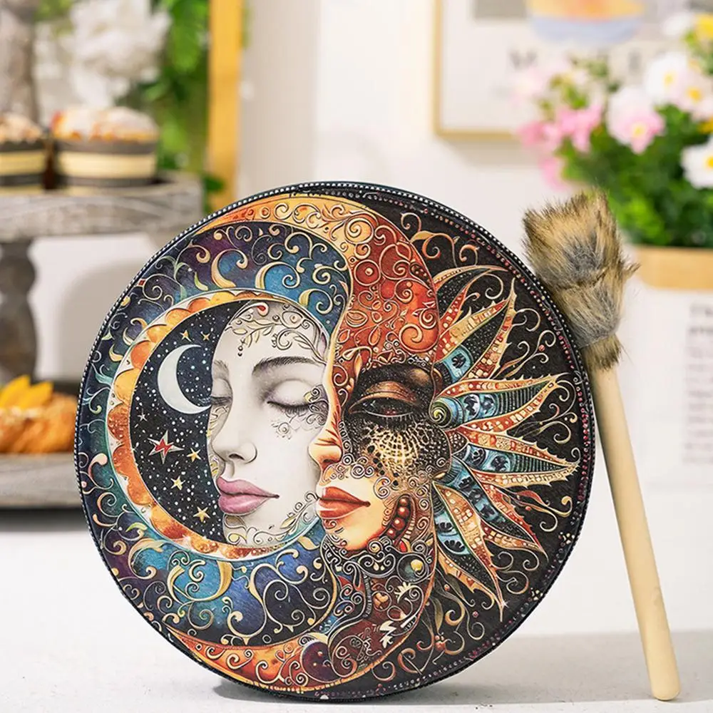 Shamanic Drum Creative Handmade Frame Drum Fashionable 10 Inch Egyptian Pharaoh Moon Goddess Drum Hand Drum with Drum Stick for