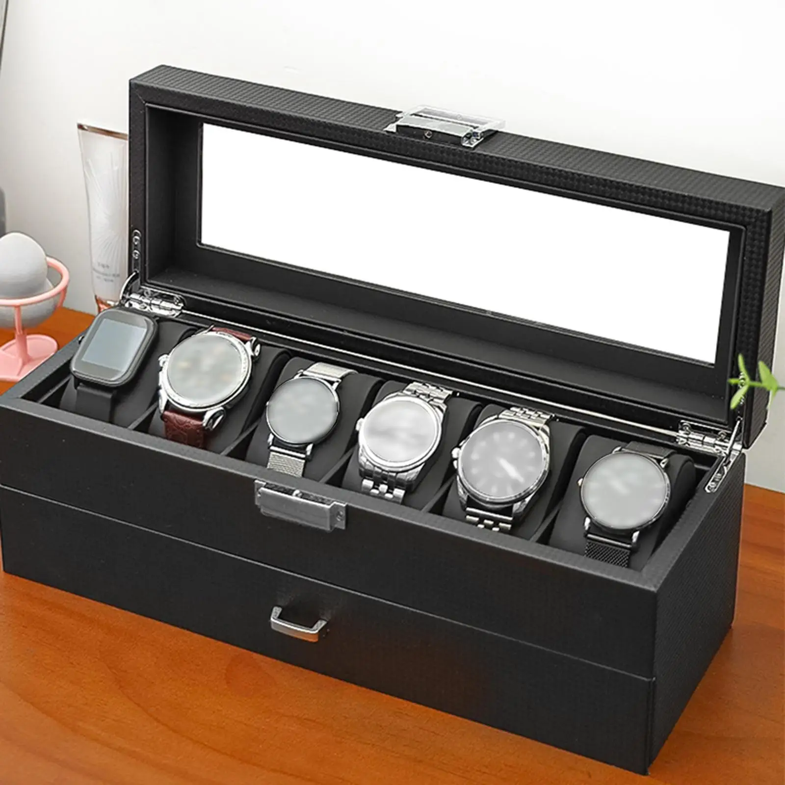 Glenor Co Watch Box with Valet Drawer for Men -12 Slot Luxury Watch Case Display