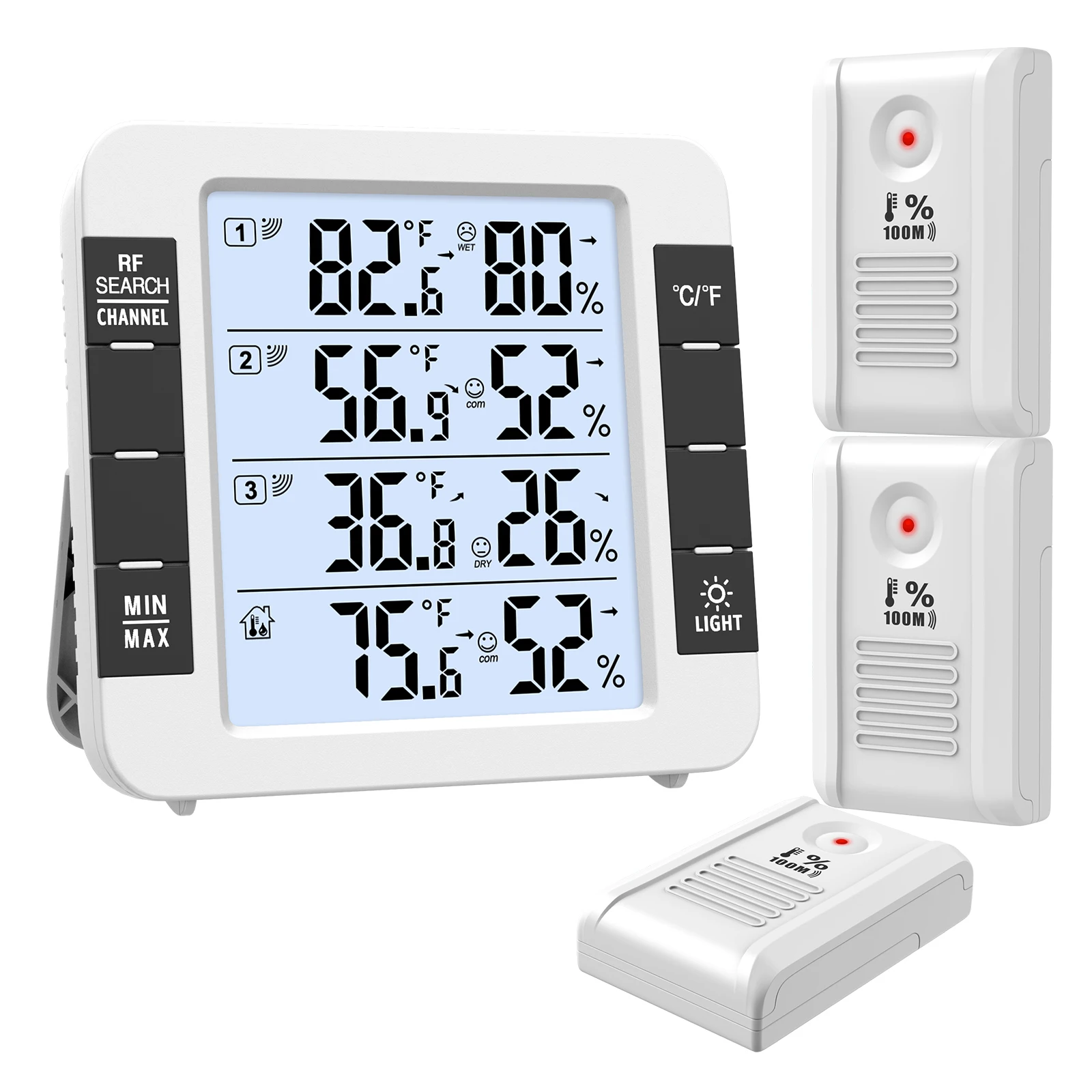 ORIA Termometro Igrometro Digitale per Interno Esterno, Con 3 Sensori –