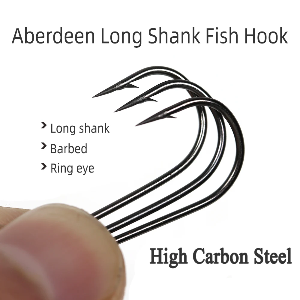 ICERIO 100PCS Aberdeen Long Shank Fish Hook Saltwater Fresh Water Fishing  Hooks Sabiki Rig Streamer Fly Hook