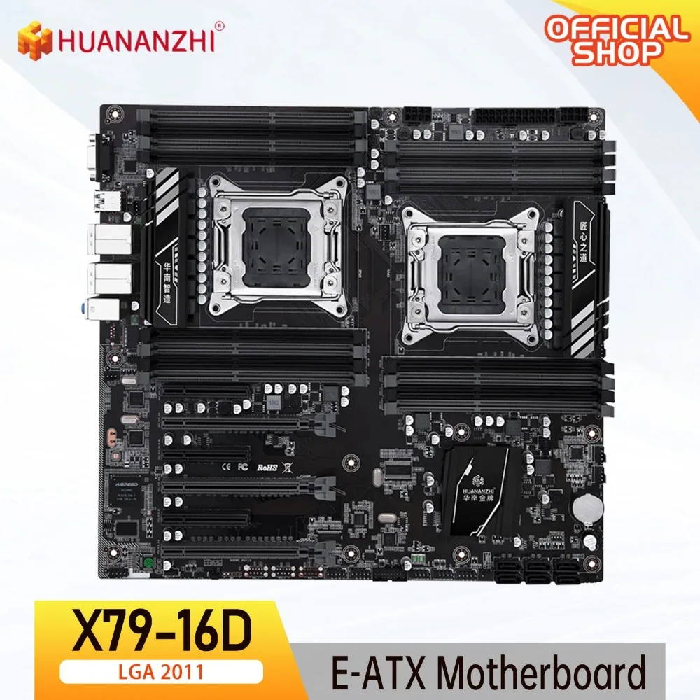 HUANANZHI X79 마더보드 16D LGA 2011 인텔 듀얼 CPU REG ECC DDR3 지원 1333 1600 1866MHz SATA3 USB3.0 E-ATX (VGA 포함)