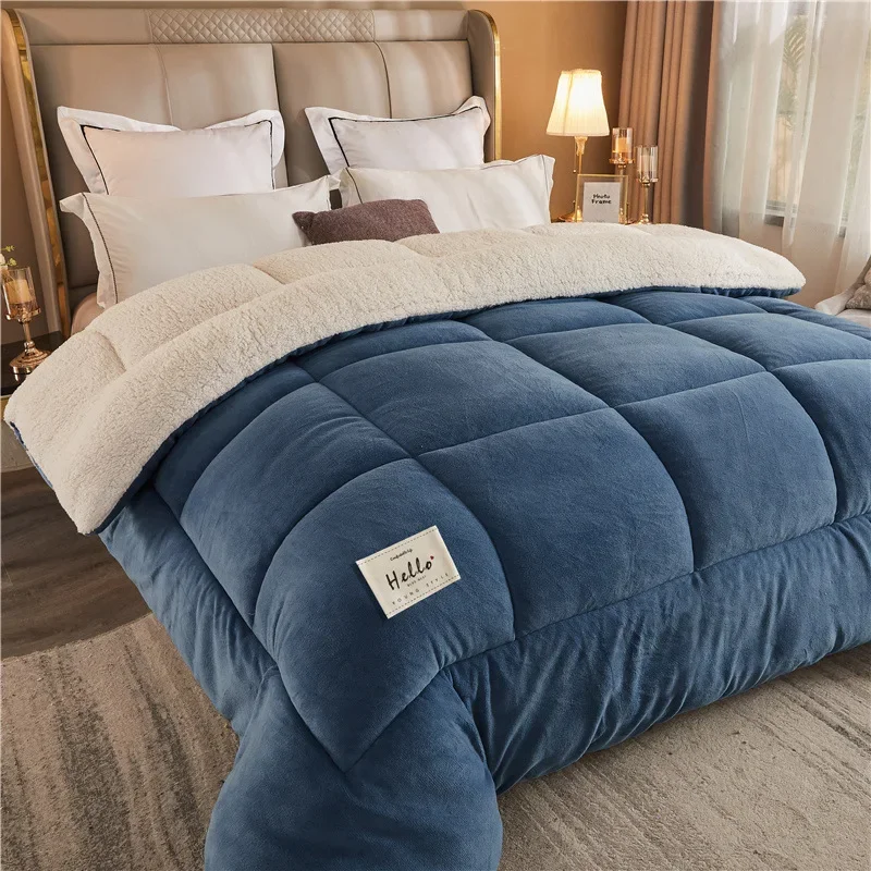 Winter Bedding Thick Quilt Blanket Thickened Warm Flannel Fleece Comforter for Cold Nights Set Bed Duvets Quilts The Blankets