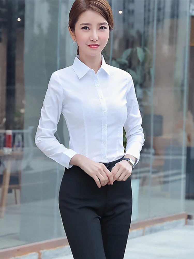 Camisa blanca de manga larga para mujer, básica ropa elegante a la moda, 2023|Camisa| -