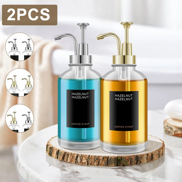 Syrup Dispenser  500ml Clear Coffee Dispenser With Pump, Coffee Bar  Essentials 2 Pumps Funnel 9 Minimalist Labels for Coffee Sy - AliExpress