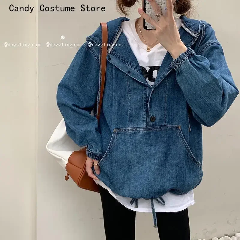 

Fashion Button Casual Solid Coats Autumn Spring Women Denim Cropped Jacket Female Pockets Jean Jackets Ladies New