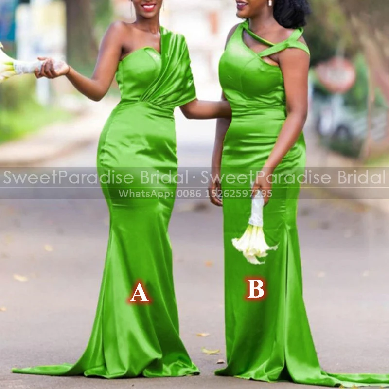 

Newest Long Bridesmaid Dresses One Shoulder Mermaid Sage Green Sleeveless Trumpet Party Dress Wedding Guest For Women