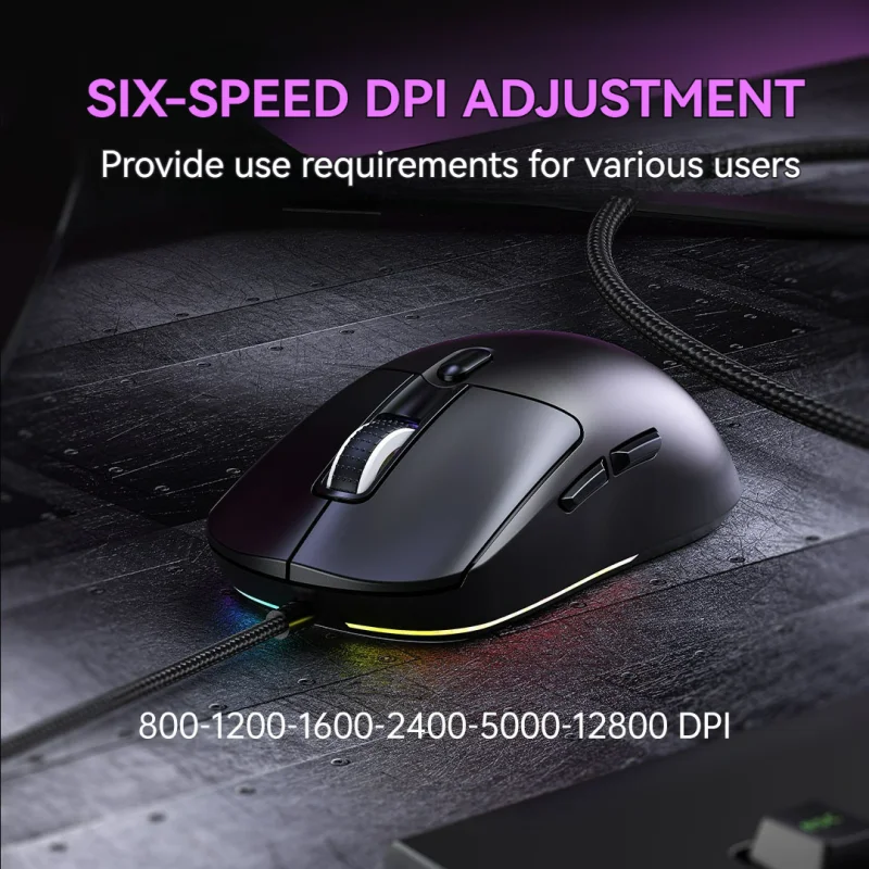 Wired Game Mouse 6 Levels DPI Adjustable Up to 12800DPI