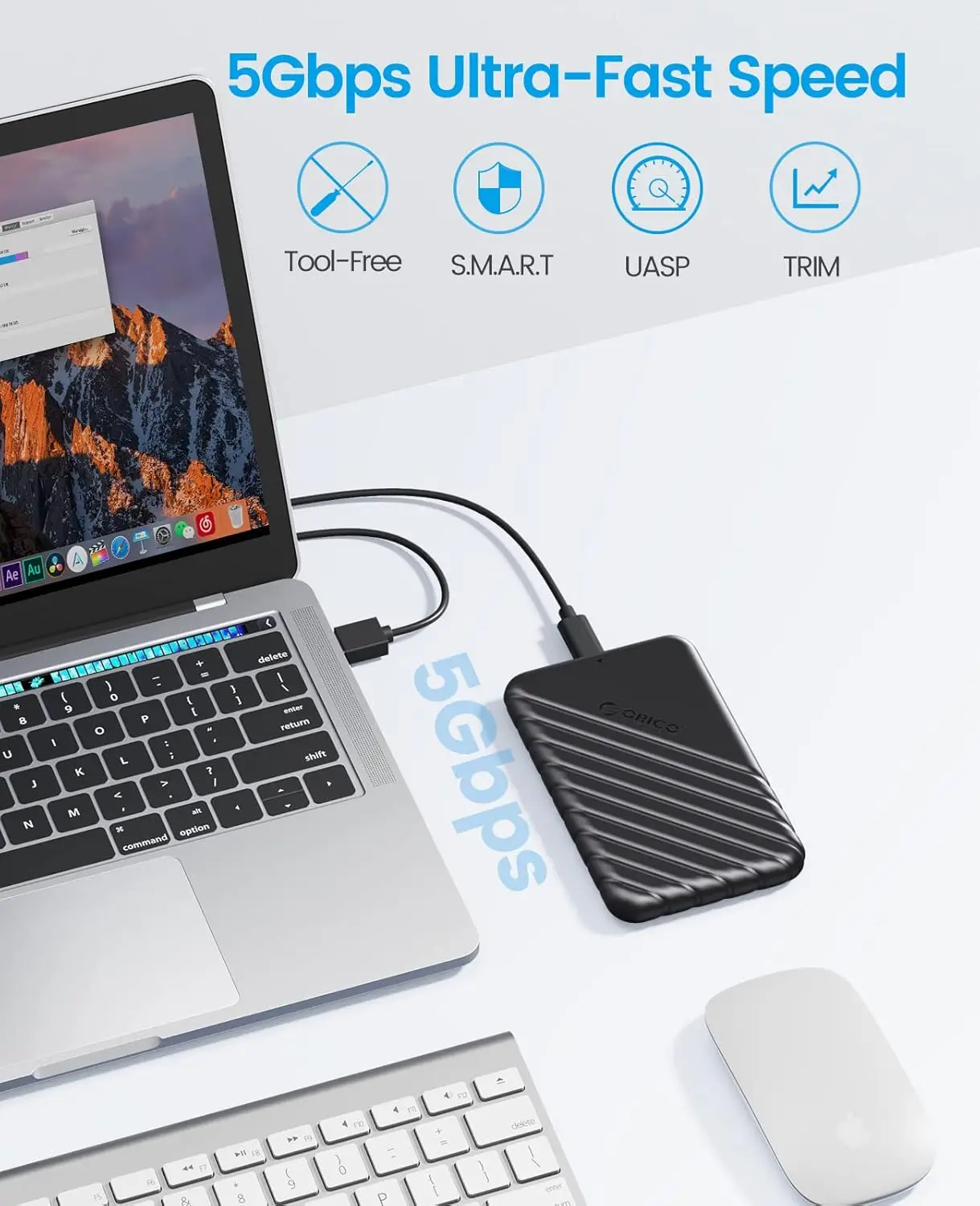 ORICO 2.5인치 외장 하드 드라이브 케이스 USB C to SATA III 7mm 및 9.5mm SATA HDD SSD용 USB 3.0 하드 드라이브 케이스