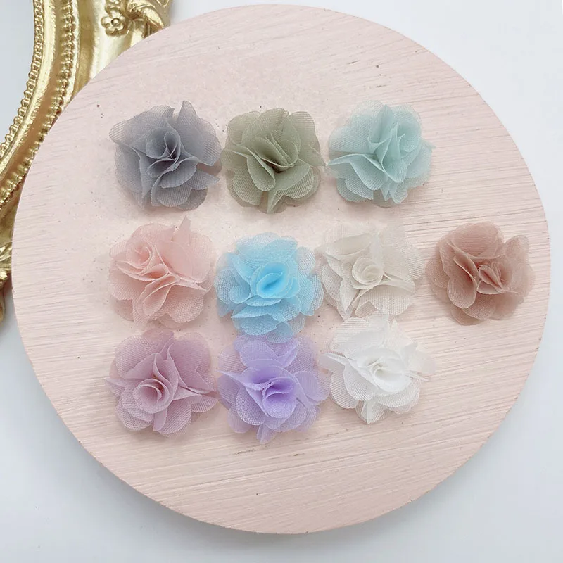 10PCS 2CM 미니 Organza 패브릭 꽃 의류 장식 모자 신발 꽃 머리 장식..