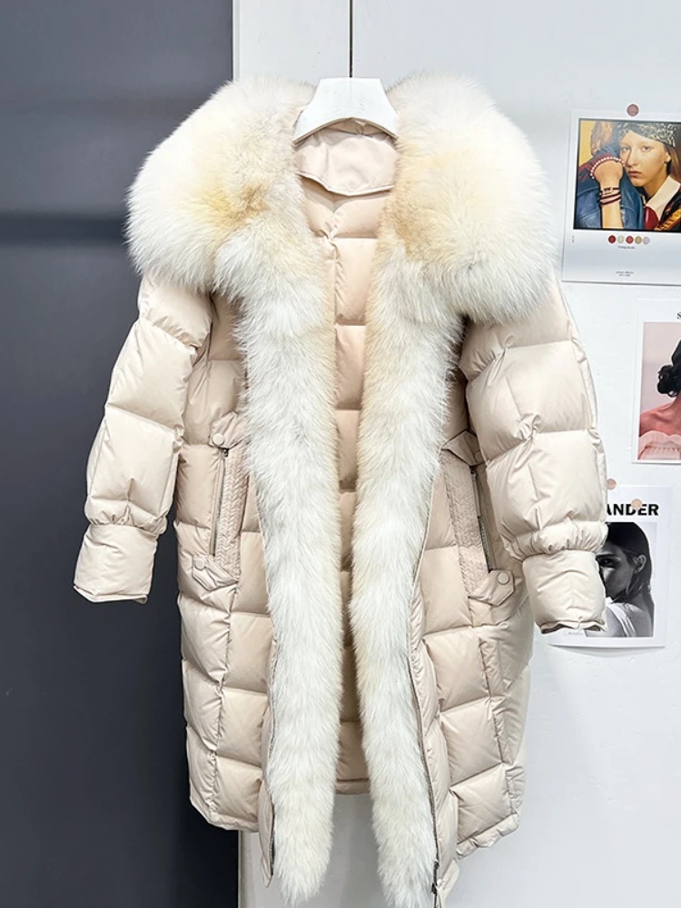 2023 Oftbuy Natural Real Fox Fur Collar Thick Warm Goose Down Coat Thick Warm Natural Winter Jacket Women Outerwear Streetwear