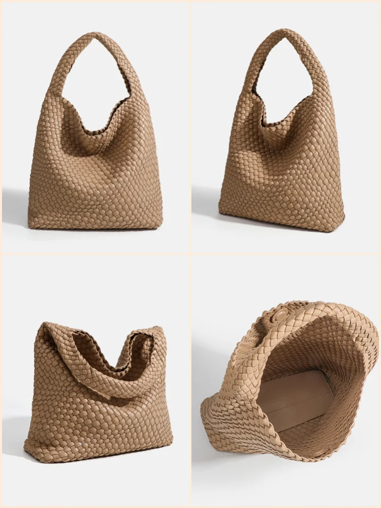 Borse Tote tessute per donna borsa Tote in morbida pelle borse da donna tessute borsa a tracolla estiva borsa con manico superiore di grande capacità - immagine 4