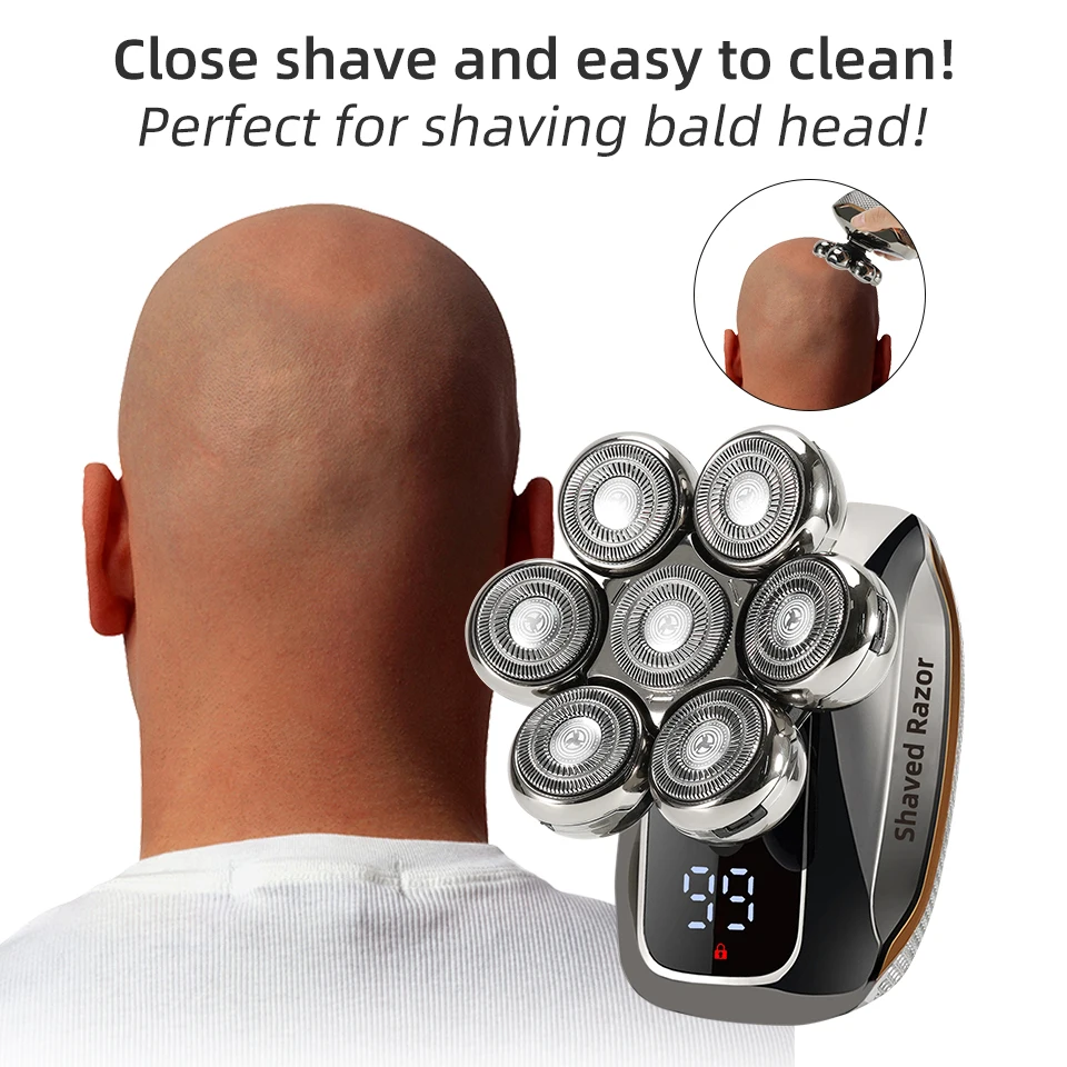 7D Electric Head Shaver for Bald Men High Quality Electric Men's Grooming Kit Cordless Waterproof LCD Head Shavers Rechargeable 3
