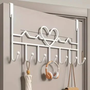 7 ganci per porte a forma di cuore, senza punzonatura, appendiabiti, portaoggetti, camera da letto, cucina, bagno, organizer, accessori per riporre oggetti 1