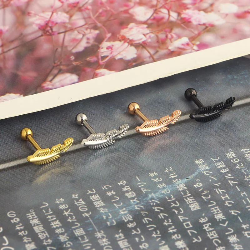 wholesales hot style leaves cartilage earrings helix barbell lip piercing labret rings lip rings daith ear piercing jewelry whol