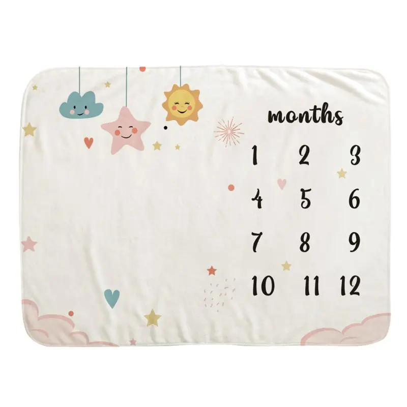 

77HD Baby Monthly Record Growth Milestone Blanket Newborn Photography Prop Cloud Pattern Children Photo Background Cloth